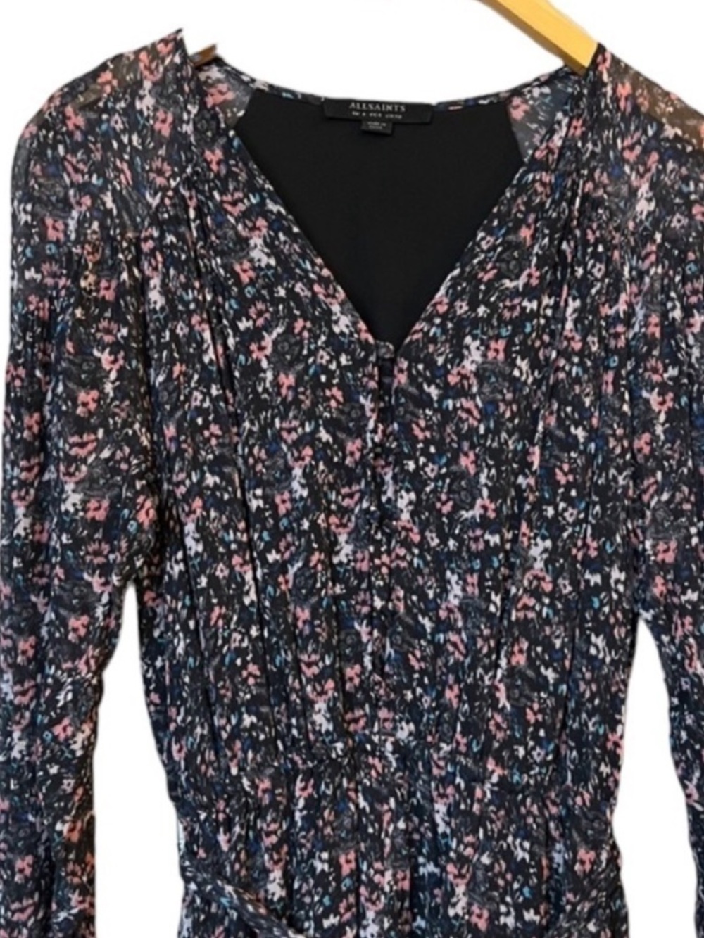 AllSaints Kaylee Stretch Floral Romper V-neck Long Sleeves Viscose size 4 - Picture 8 of 8
